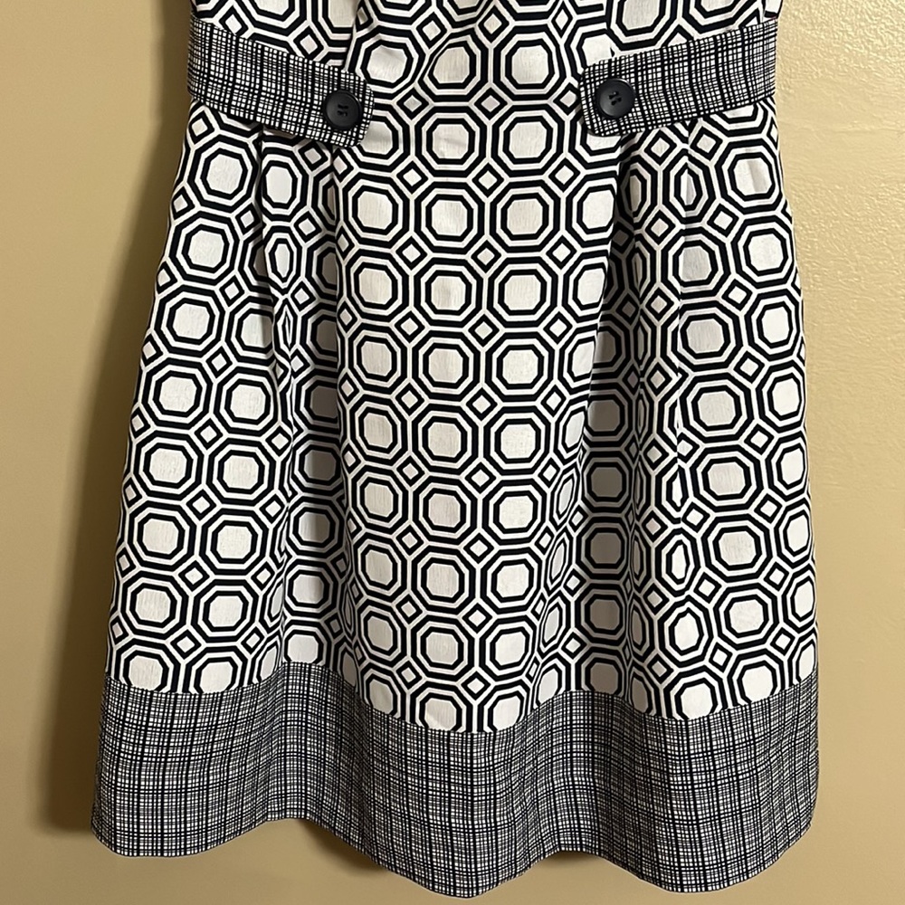 Robbie Bee A-line Geometrical Design Navy/White + Pink Lining Dress Sz 8 - Picture 4 of 9